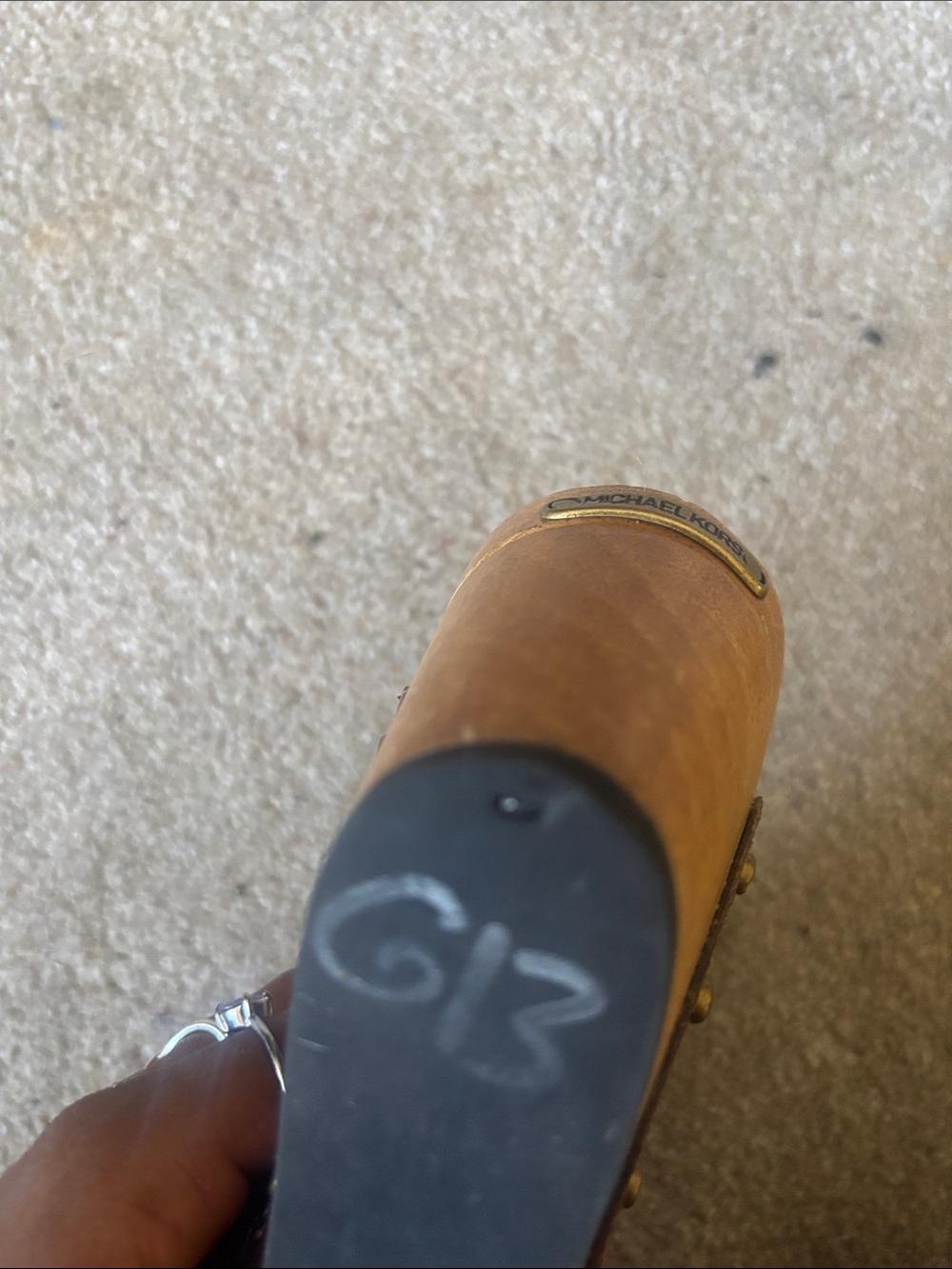 Michael kors Brown Leather Studded Wedge Slide Sandals - Picture 4 of 5